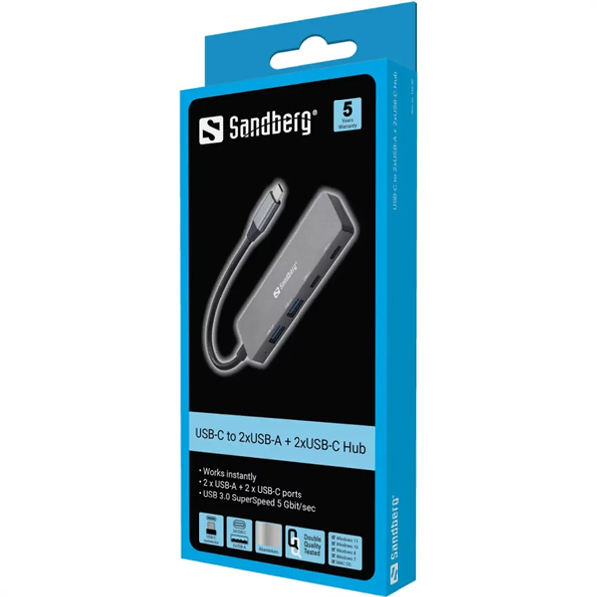 Sandberg 136-50 USB-C elosztó 2x USB-A és 2x USB-C portok USB 3.0 SuperSpeed 5 Gbps alumínium ház ASW3410 #3