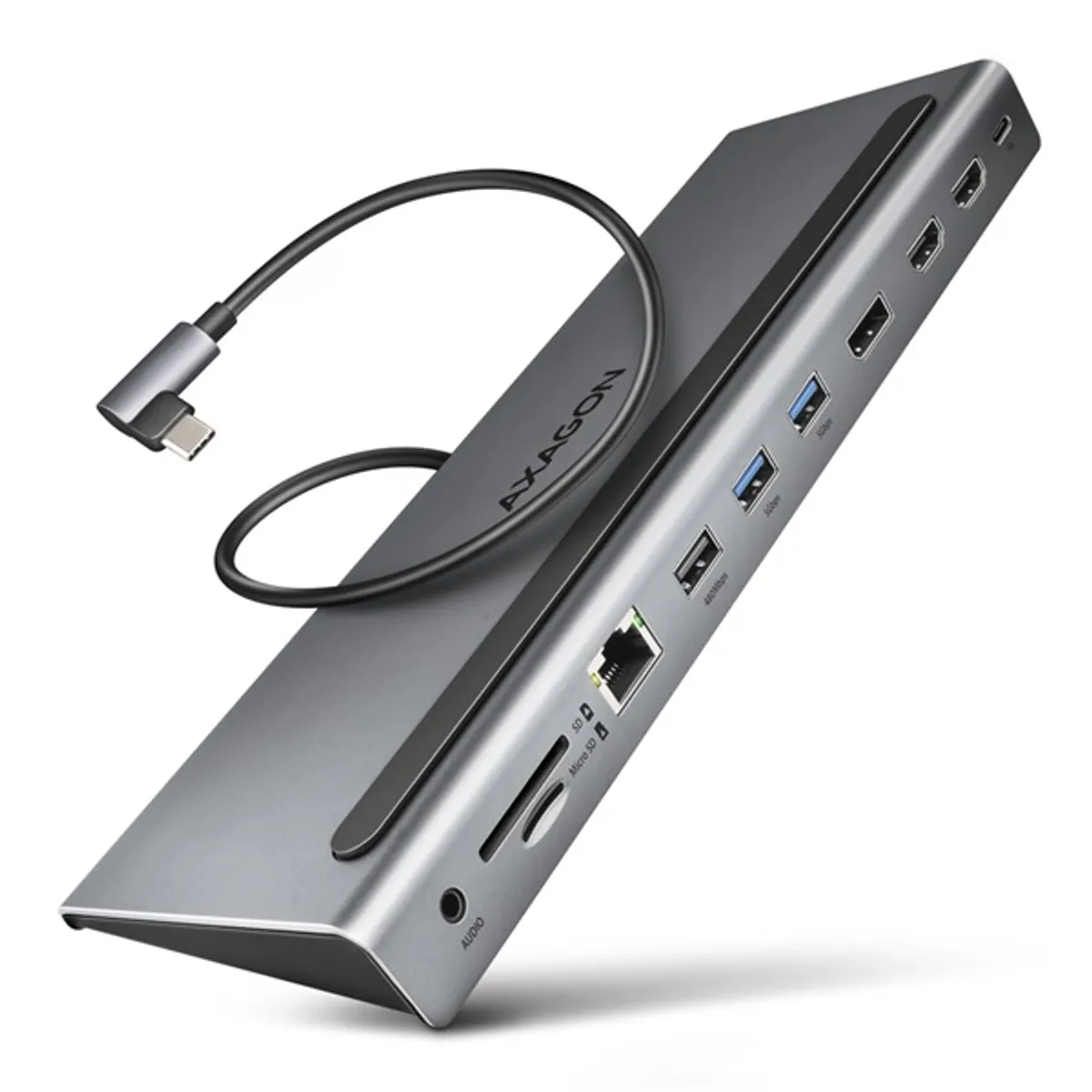 AXAGON HMC-4KX3 USB-C hub 11in1 3x HDMI 4K DisplayPort 100W PD RJ-45 SD microSD #1