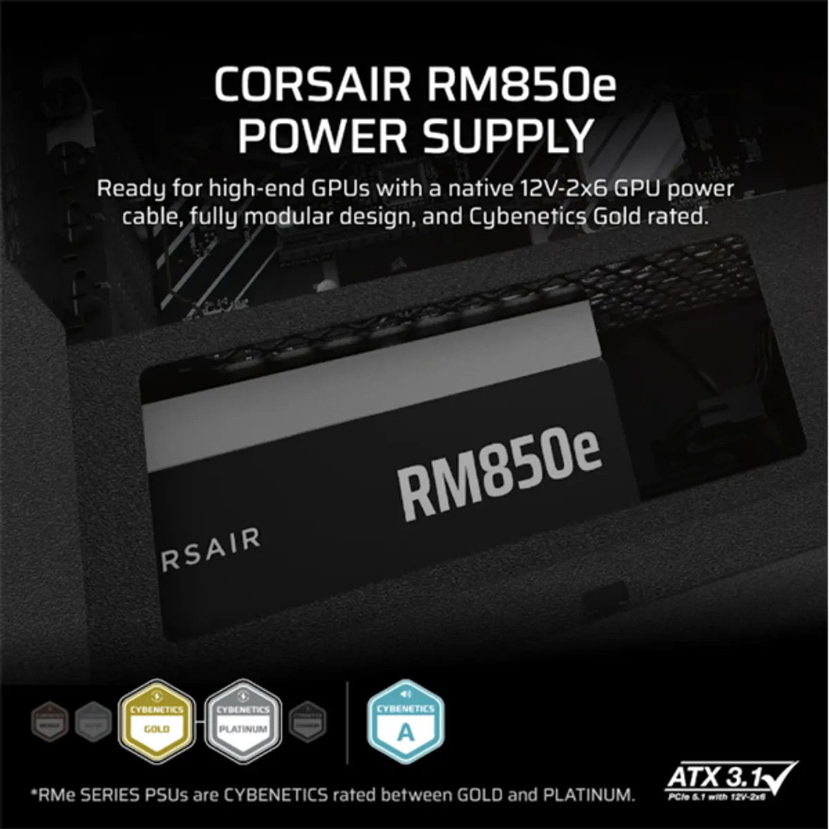 Corsair CP-9020296-EU RM850e 850W ATX 3.1 PCIe 5.1 Cybenetics Gold teljesen moduláris Zero RPM mód #2