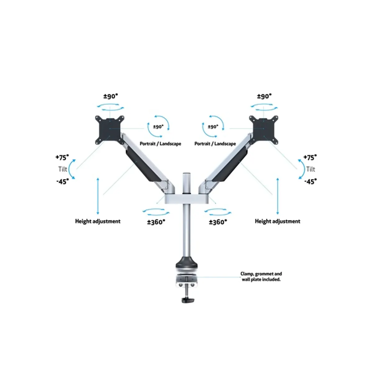 Multibrackets 7350022737198 M VESA Gas Lift Arm Dual ezüst 15-32" 75x75 100x100 dönthető 75-45 forgatható 90 teherbírás 10 kg #10