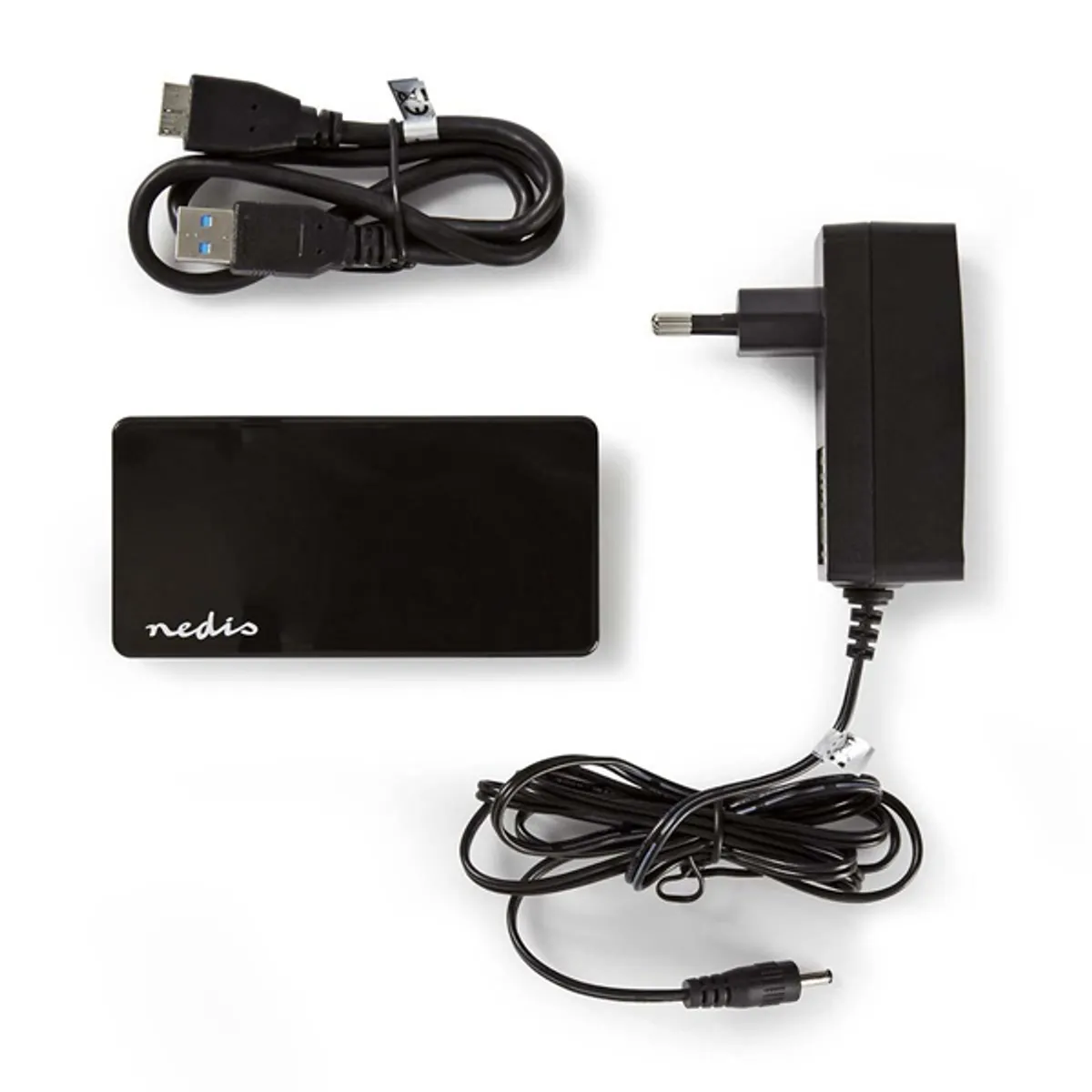 Nedis UHUBU3420BK USB hub 4 portos USB 3.0 külső tápellátás #1