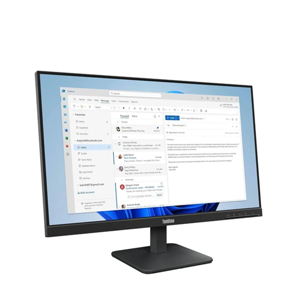 LENOVO-COM 64B5KAT1EU monitor 23,8" IPS 1920x1080 100Hz HDMI 1.4 VGA D-Sub Beépített tápegység VESA 100x100 fekete #2