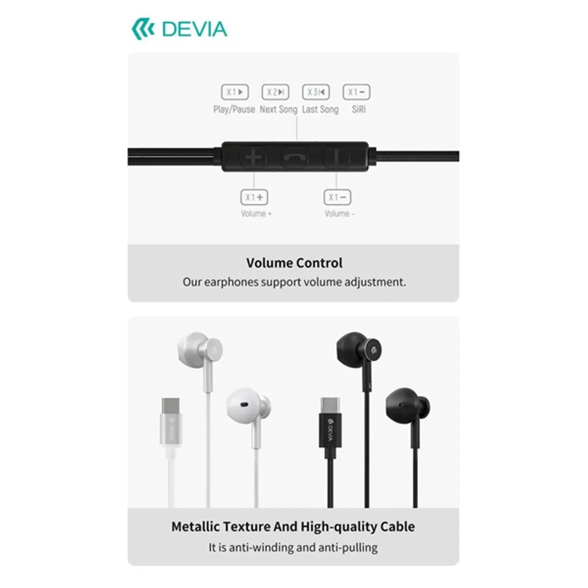 Devia ST108790 Smart Series M2 Metal In-Ear Type-C fekete sztereó fülhallgató #5