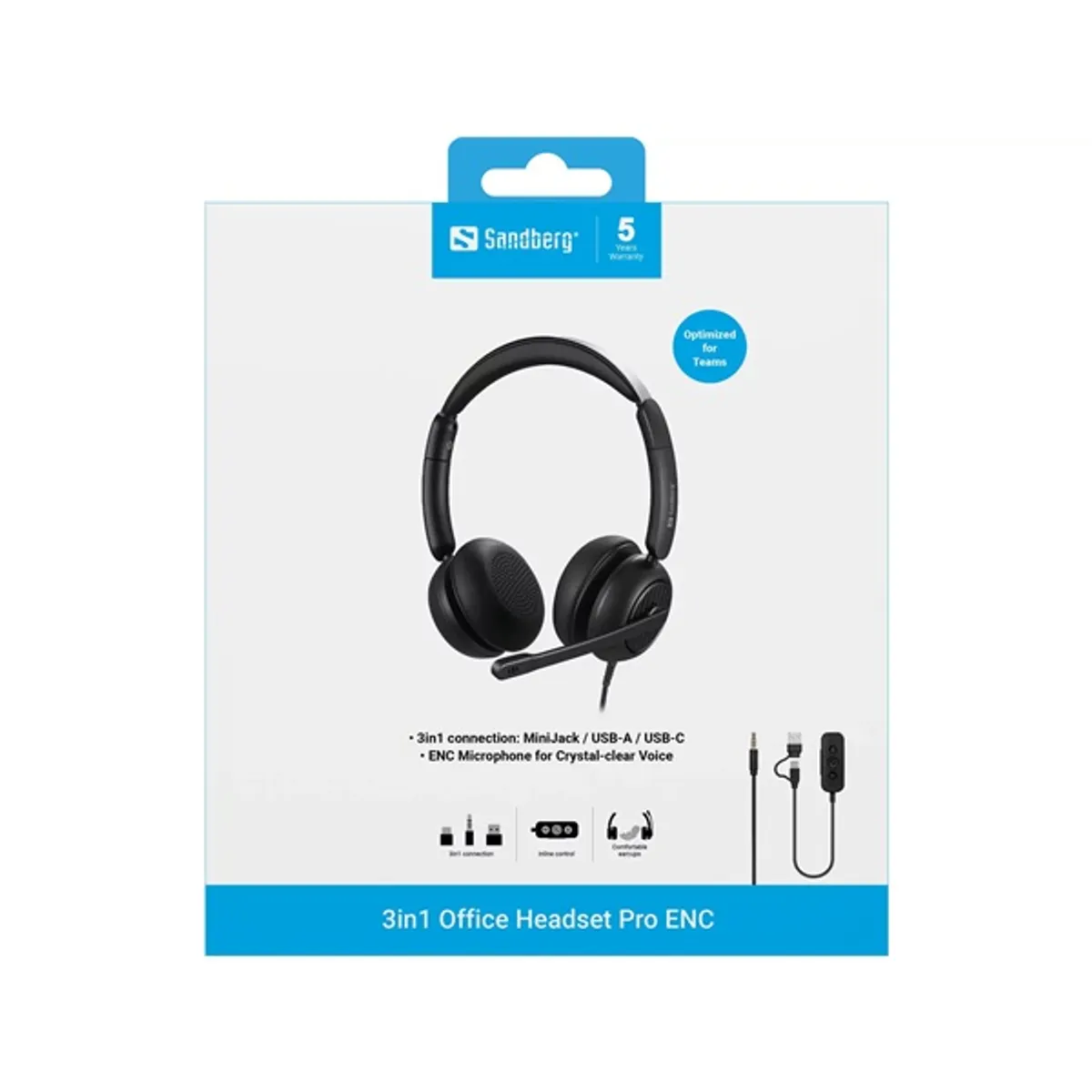 SANDBERG 126-54 3in1 irodai fejhallgató ENC csatlakozás miniJack USB-A USB-C inline vezérlés #4