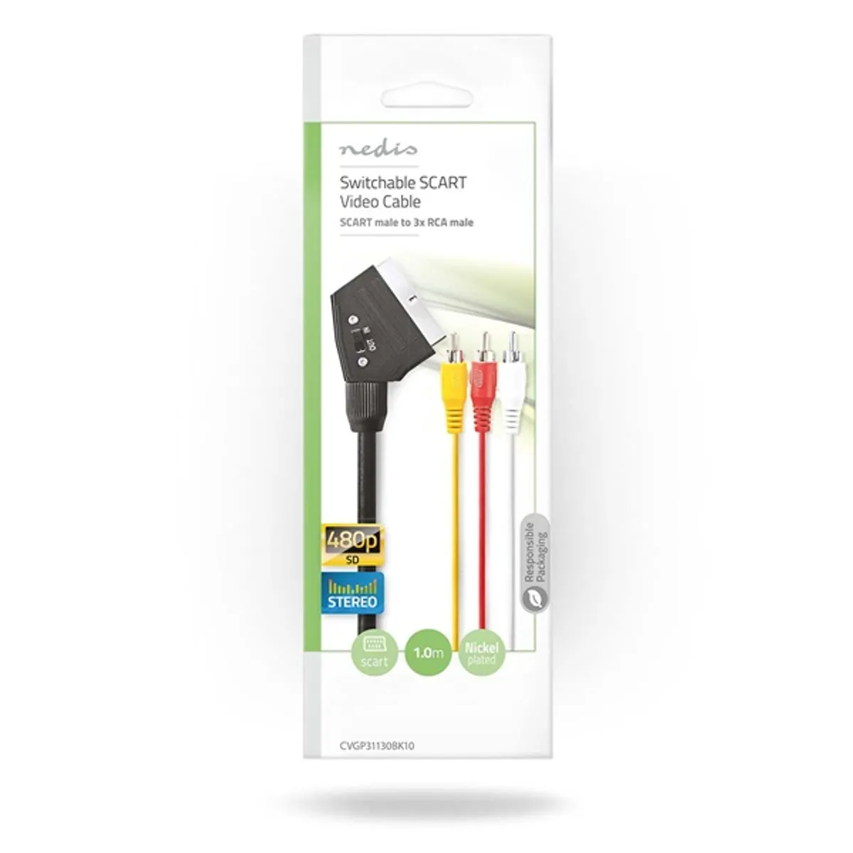 Nedis CVGP31130BK10 Scart kábel, 3x rca férfi, nikkelezett, kapcsolható, 1,00 m, fekete #6