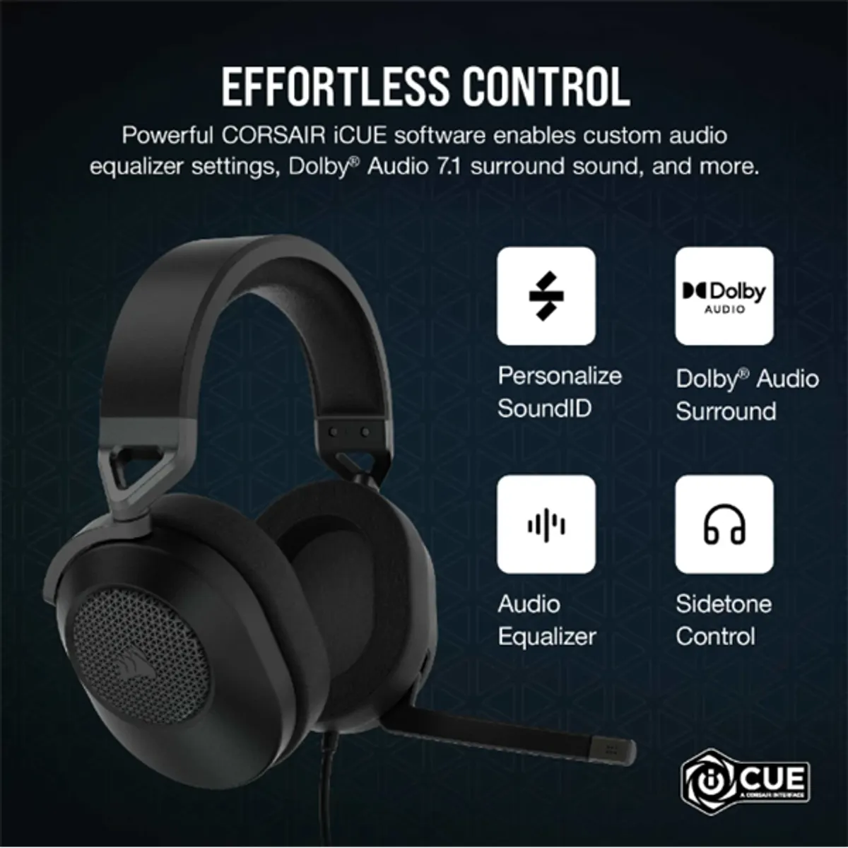CORSAIR CA-9011270-EU HS65 Surround 50 mm meghajtók, Dolby Audio 7.1, USB adapter, iCUE SoundID, 3,5mm csatlakozás #7
