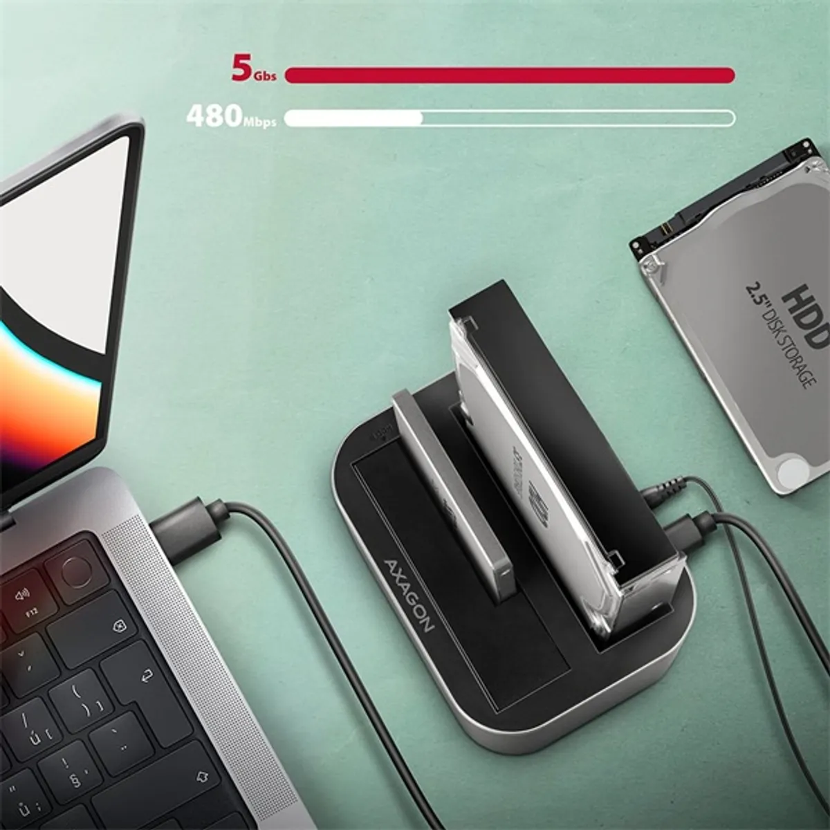 AXAGON ADSA-DC duál HDD és SSD dokkolóállomás USB-C 5Gbps, 2x SATA III 6Gbps, lemezklónozás #6