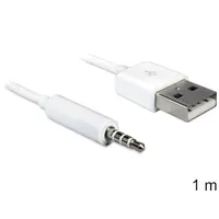 DELOCK 83182 USB-A apa sztereó jack 3,5 mm 4pin kábel iPod Shuffle kompatibilis, 1 m, fehér, töltés és adatátvitel