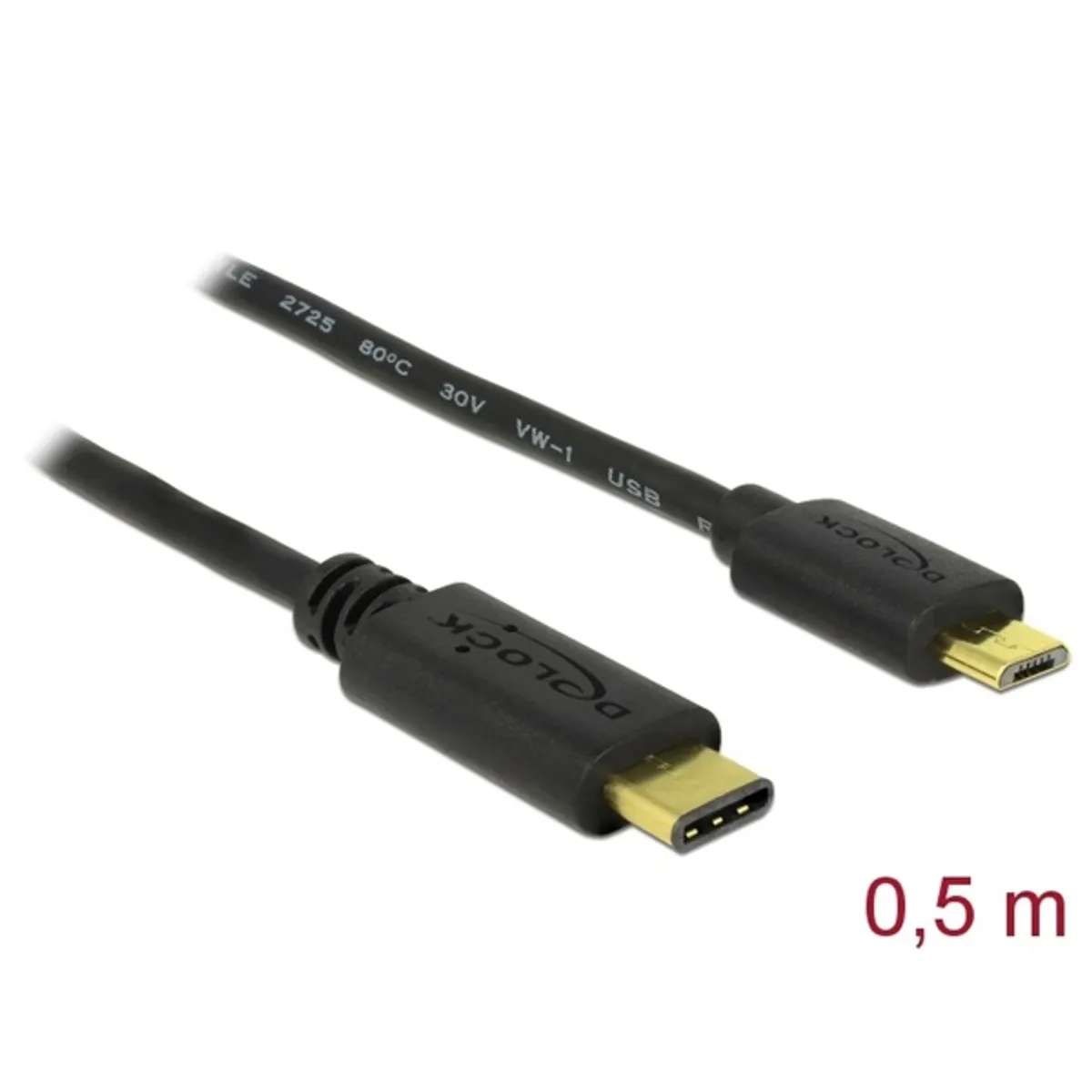 DELOCK 83333 USB-C 2.0 USB Micro-B kábel 0,5 m fekete #1