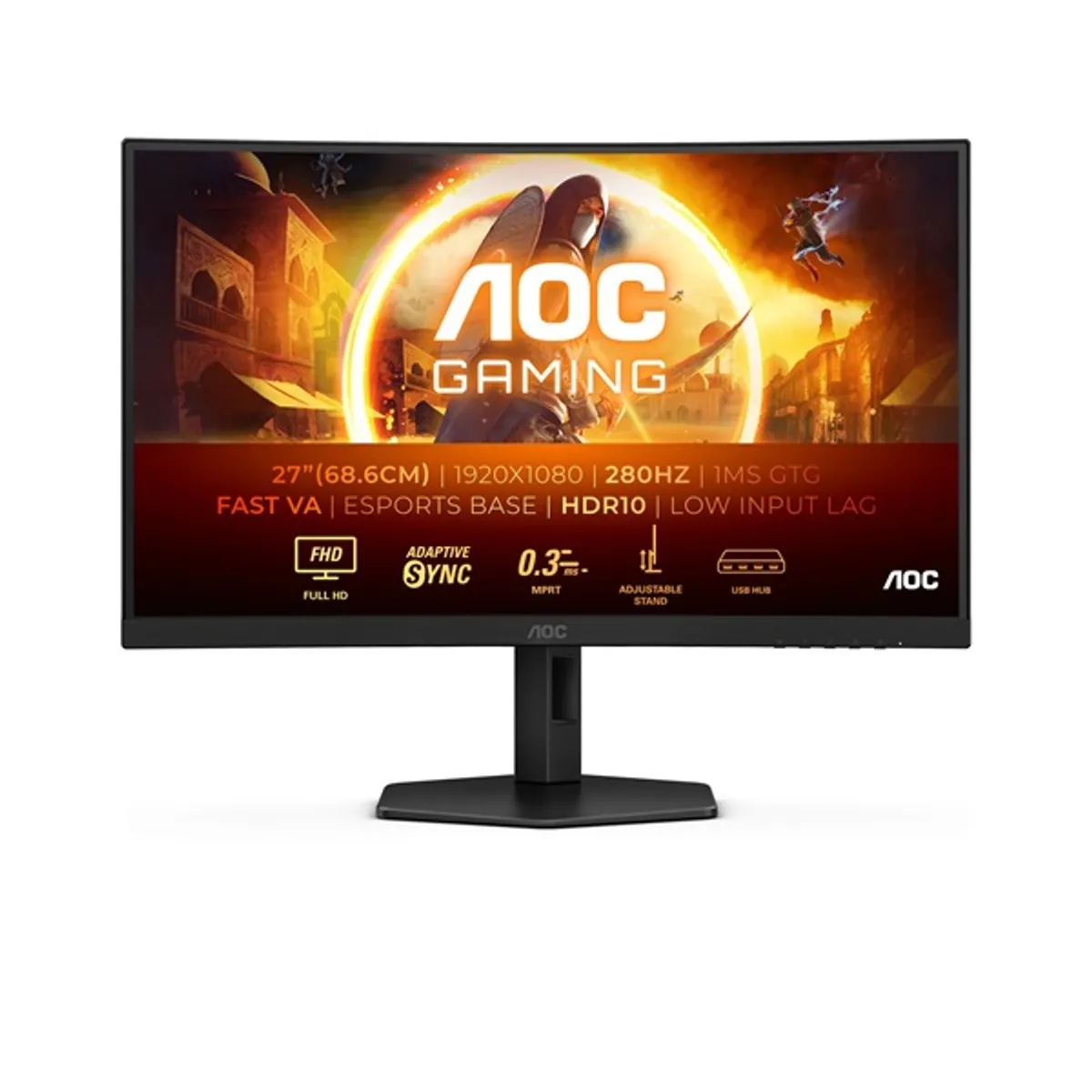 AOC C27G4ZXU 27" ívelt VA LED játékmonitor 280 Hz 1 ms HDR10 USB 3.2 Gen 1 fekete #1