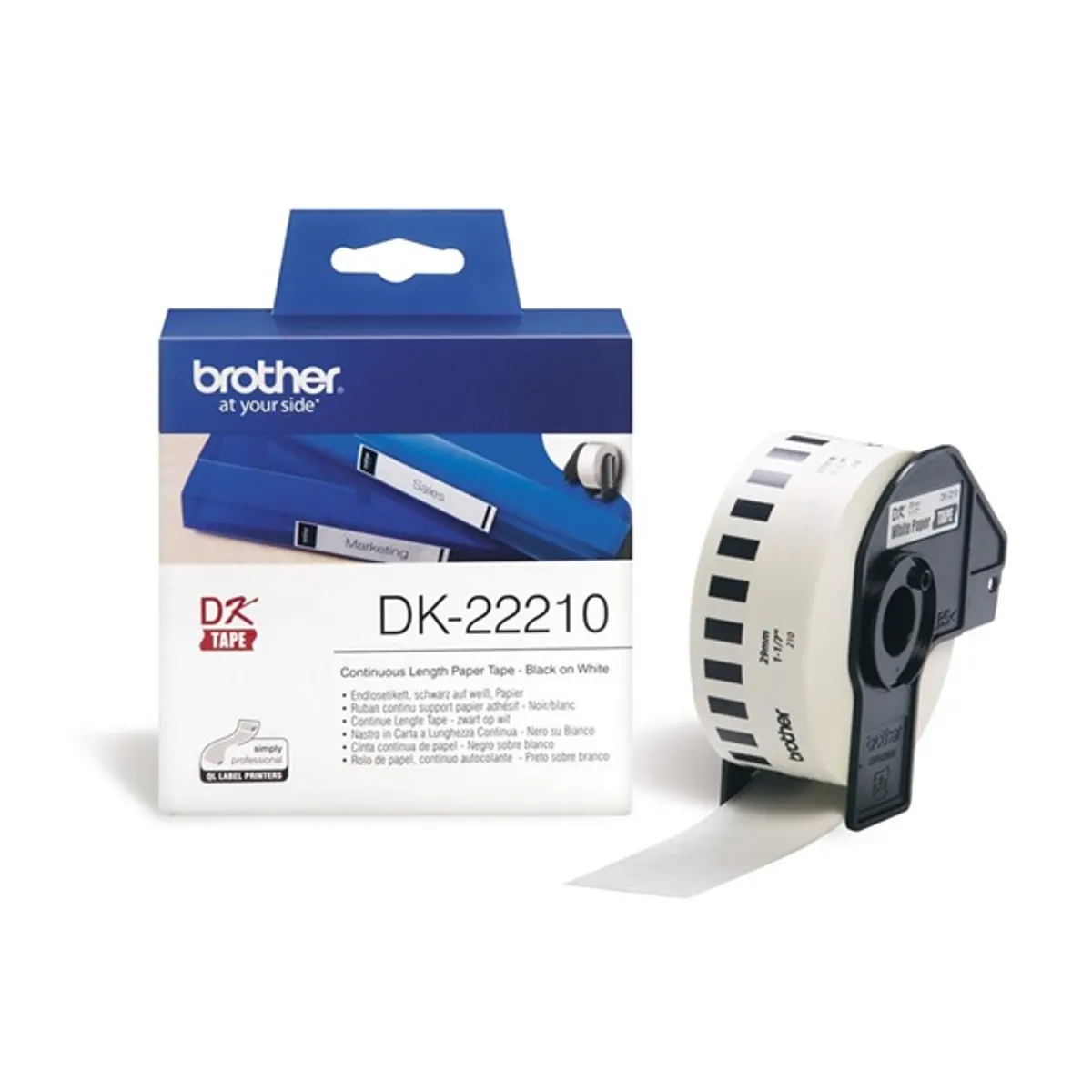 Brother DK22210 címkeszalag tekercs 2,9 cm x 30,48 m fehér alapon fekete #1