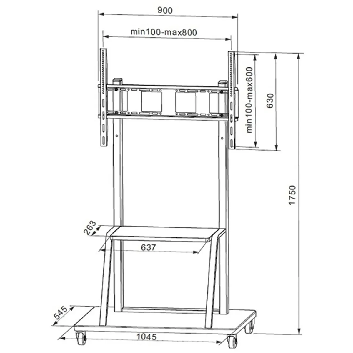 Techly ICA-TR30 mobil tévétartó 55-100" LED LCD, VESA 800x600, max 150 kg, 2 pozícióban állítható magasság, kerekes talp fekete #3