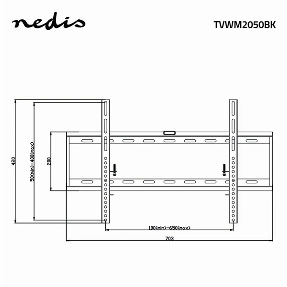 Nedis TVWM2050BK rögzített fali tartó 42"-70" max 60 kg VESA 400x200 400x400 600x400 100x100 200x100 200x200 min faltávolság 29 mm fekete #6