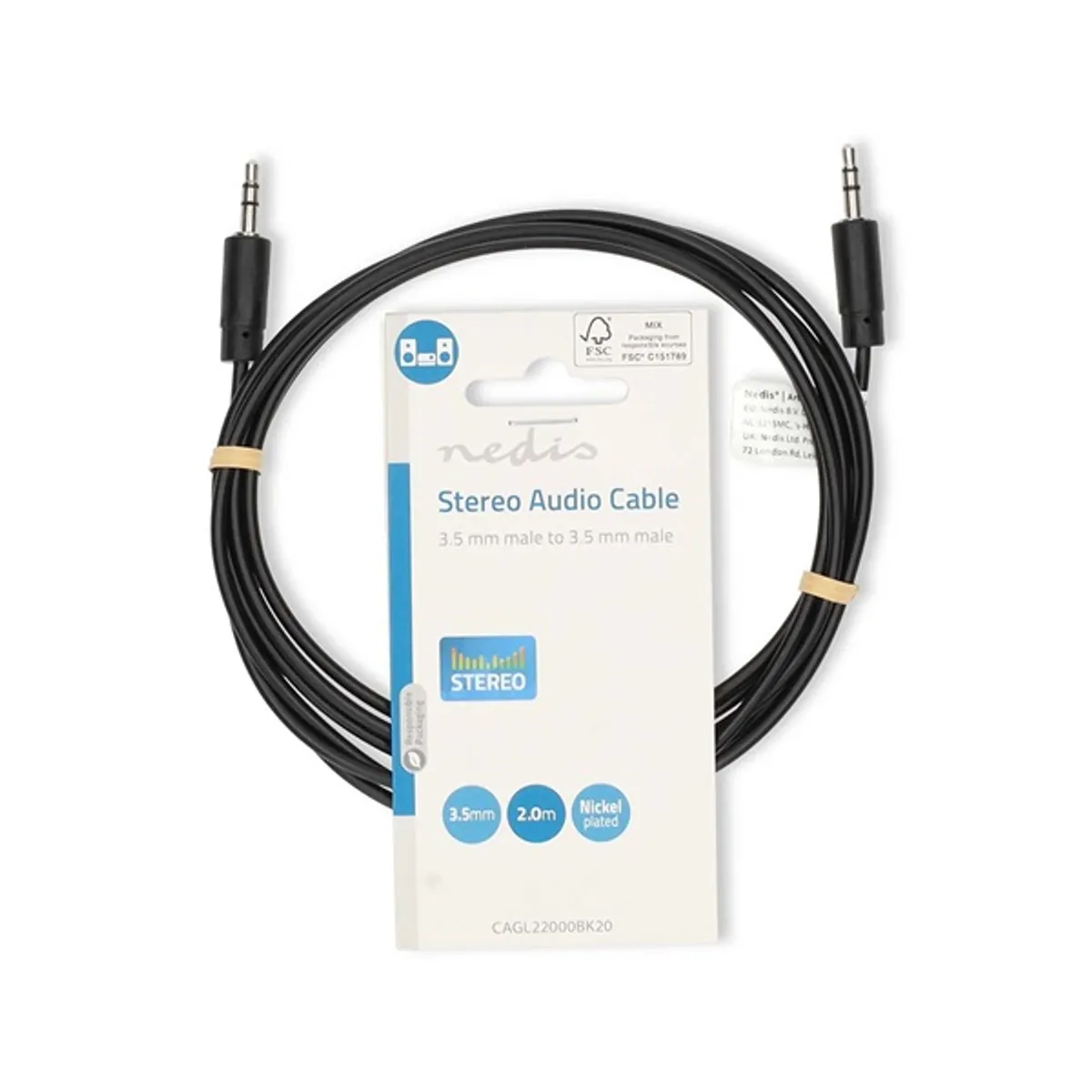 NEDIS CAGL22000BK20 Sztereó audio kábel 3,5 mm dugó, 2 m, fekete, aranyozott csatlakozók #2