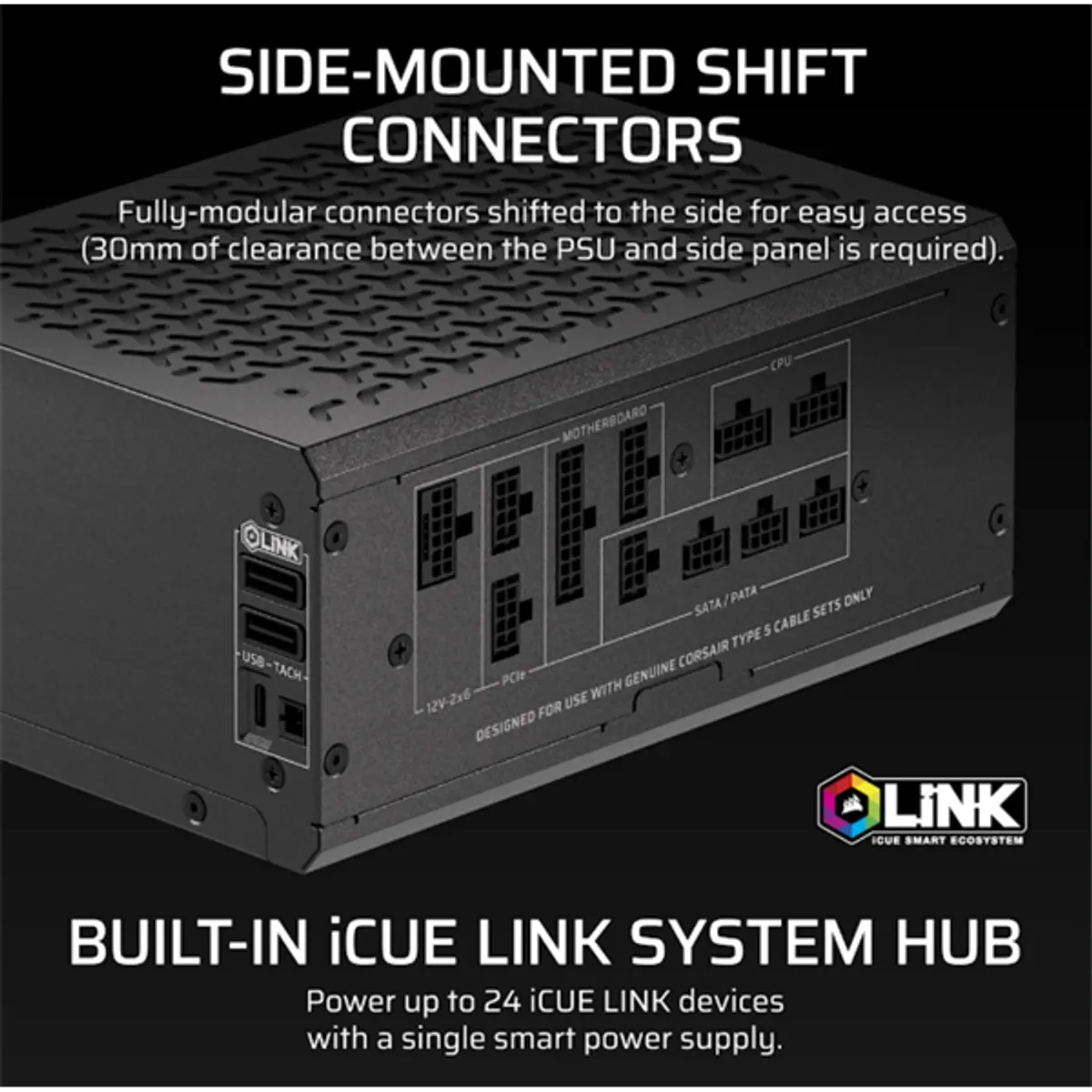 Corsair CP-9020267-EU HX1200i SHIFT 1200W Cybenetics Platinum Fully Modular iCUE LINK Zero RPM mód ATX 140 mm #4