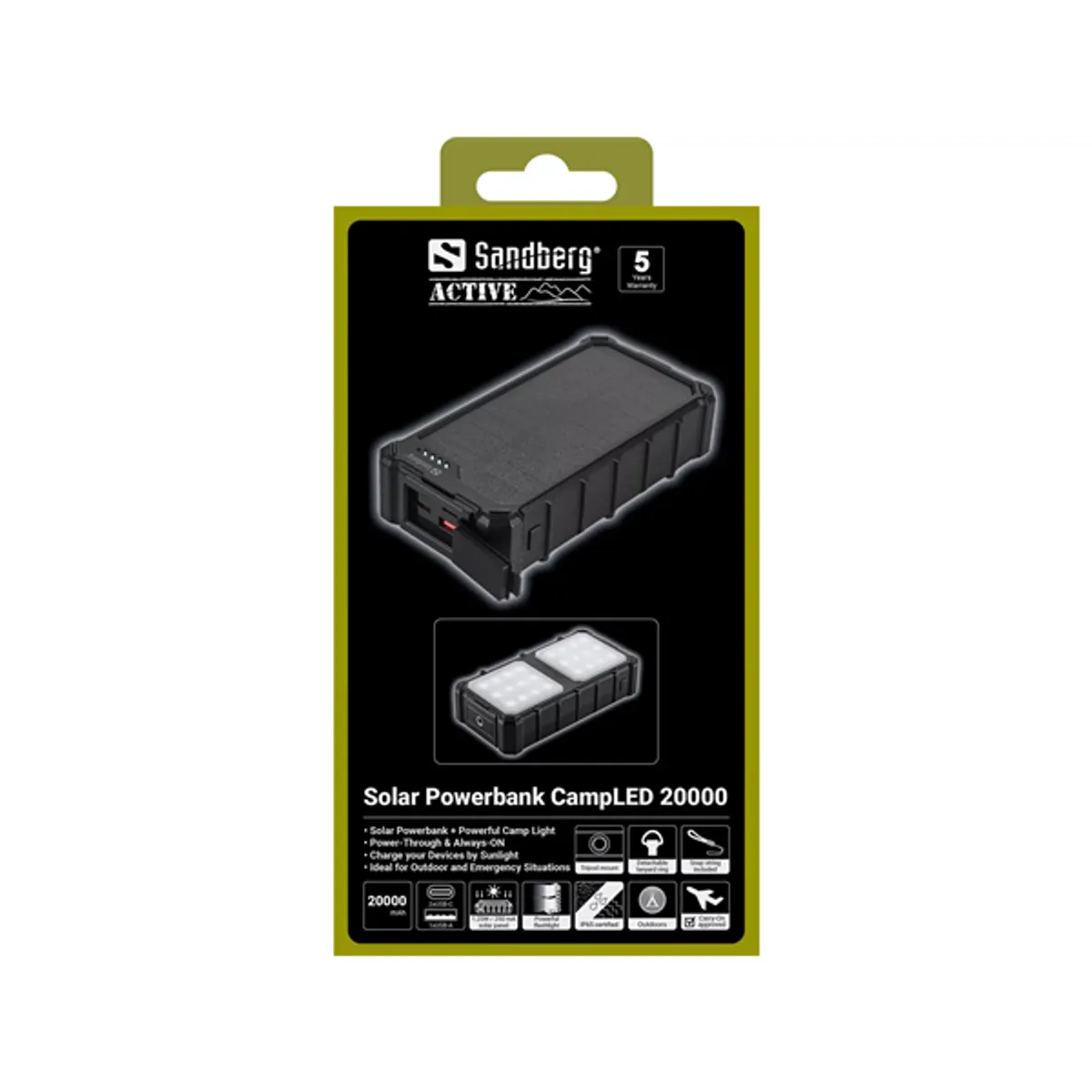 SANDBERG 421-24 Akkubank Solar CampLED 20000mAh IP65 LED USB-C PD18W #7