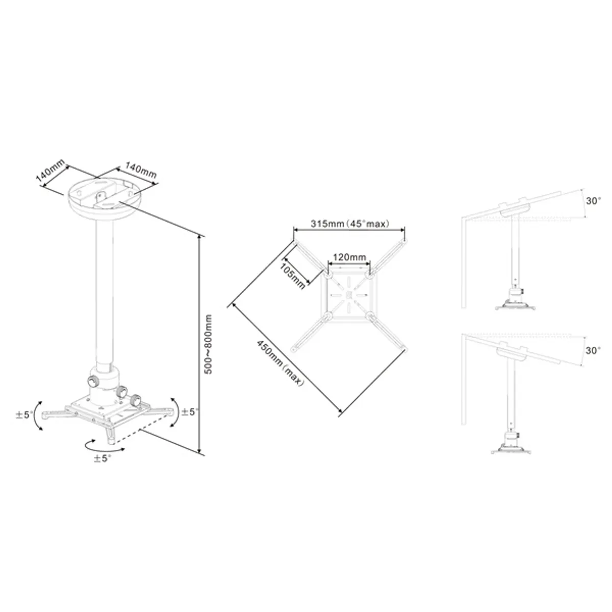 MULTIBRACKETS 7350073730735 M univerzális mennyezeti projektor tartó 600-1000 mm fehér max 20 kg #10