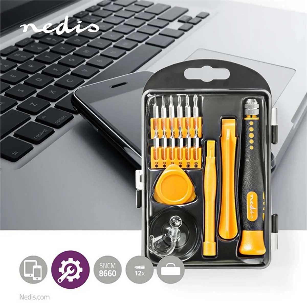 Nedis CSTS10017 17 az 1-ben pc mobiltelefon tablet javító szerszámkészlet pentalobe bitek Philips bitek torx bitek háromszárnyú bitek #1