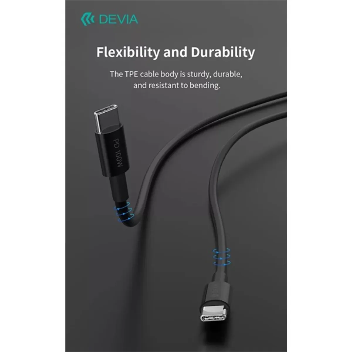 Devia ST111110 Smart Series 1.5m 100W Type-C to Type-C adat- és töltőkábel fekete #3