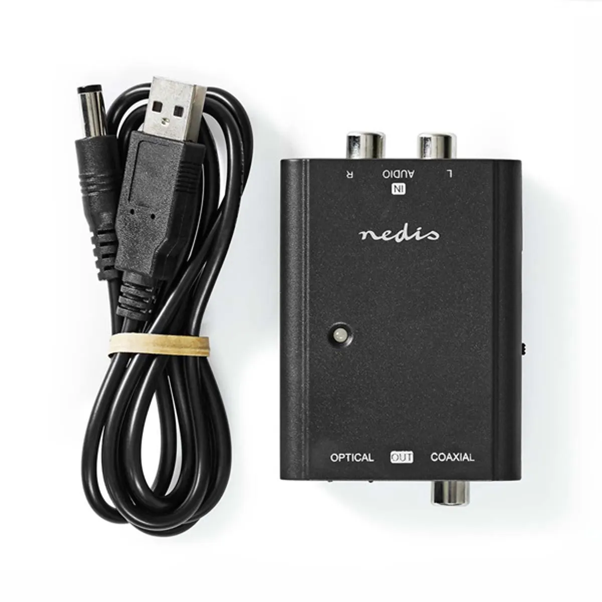 Nedis ACON2508BK analóg - digitális audio konverter 2x RCA bemenet 1x TosLink kimenet SPDIF kimenet PCM 44.1 48 96 kHz 24-bit USB-tápellátás #1