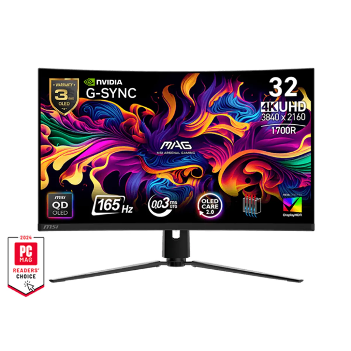 MSI DT 9S6-3DD54T-008 játékmonitor 31.5" VA UHD 3840x2160, 165 Hz, 0.03 ms, HDMI 2.1, DP 1.4a, USB-C PD, 100x100 VESA, ívelt #1