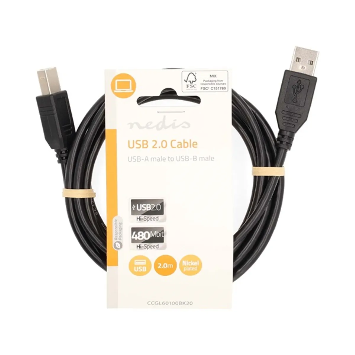 NEDIS CCGL60100BK20 USB A - B kábel USB 2.0 2 m fekete #3