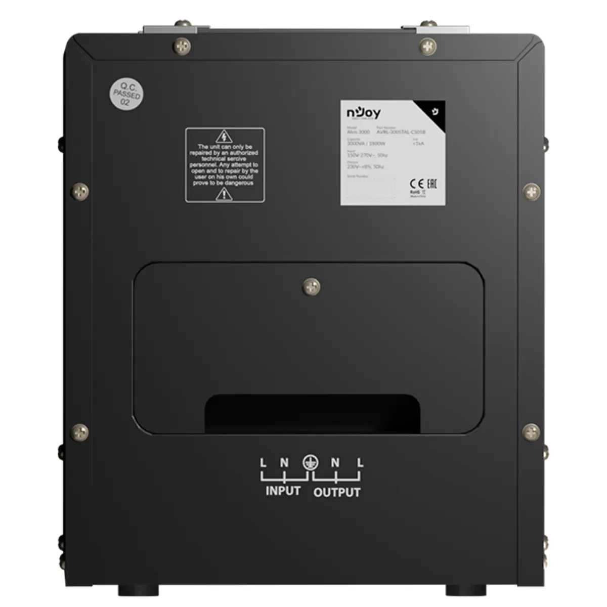 NJOY AVRL-5005TAL-CS01B Alvis 5000 AVR 5000VA 5x csatlakozó kimenet 230V bemenet 150-270VAC 50-60Hz 180s késleltetés toroid transzformátor #2