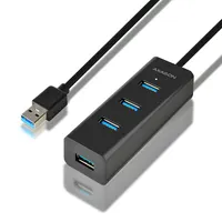 AXAGON HUE-S2BL USB 3.0 töltő hub 4x USB 3.0, 1,2 m kábel, külső tápellátás, portonként 2 A