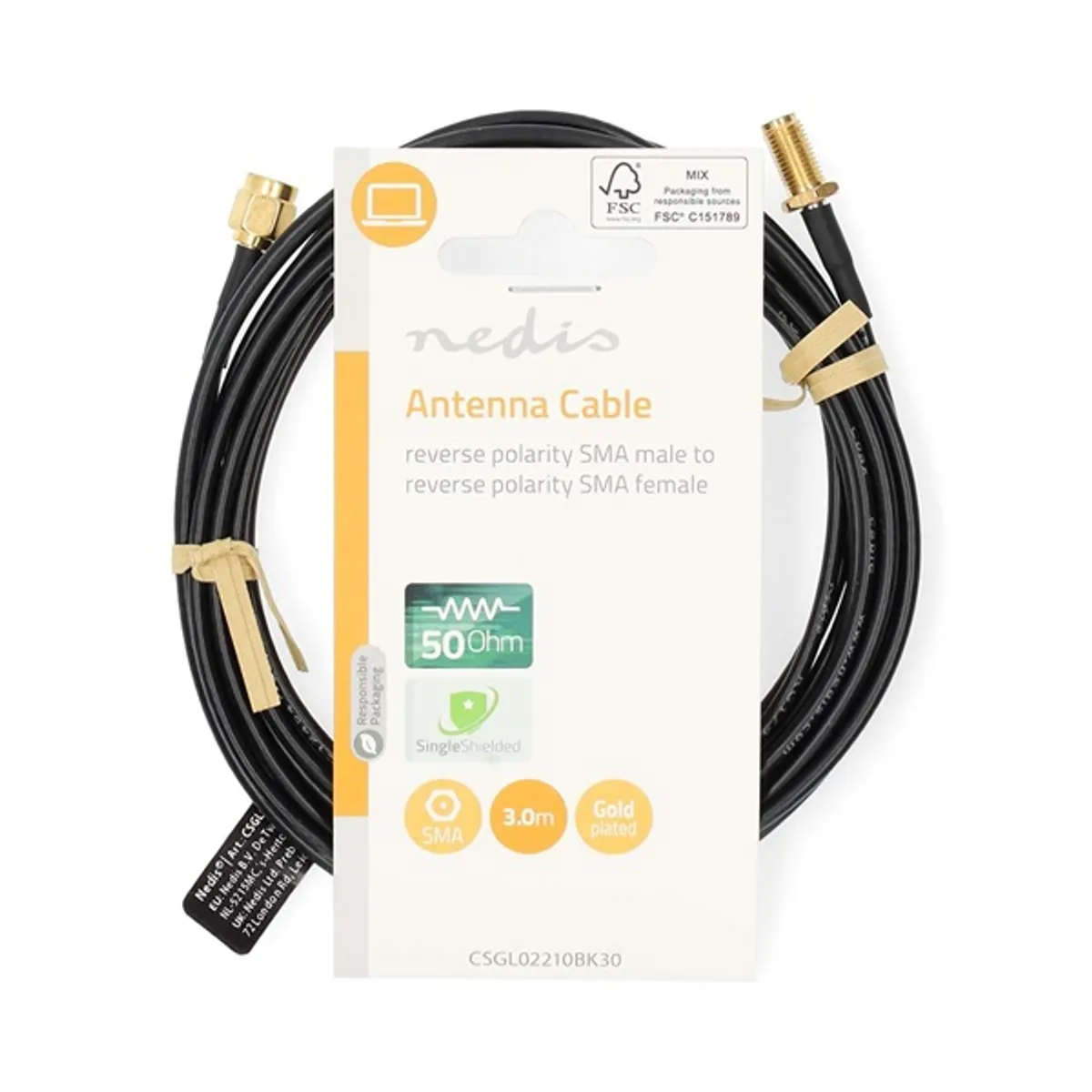 NEDIS CSGL02210BK30 SMA kábel RP SMA férfi, RP SMA női, aranyozott, 50 Ohm, egyetlen árnyékolt, 3,00 m, kerek #3