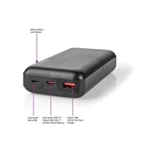 Nedis UPBKPD20000BK külső akkumulátor 20000mAh PD 2.0 18W USB-C USB-A #1