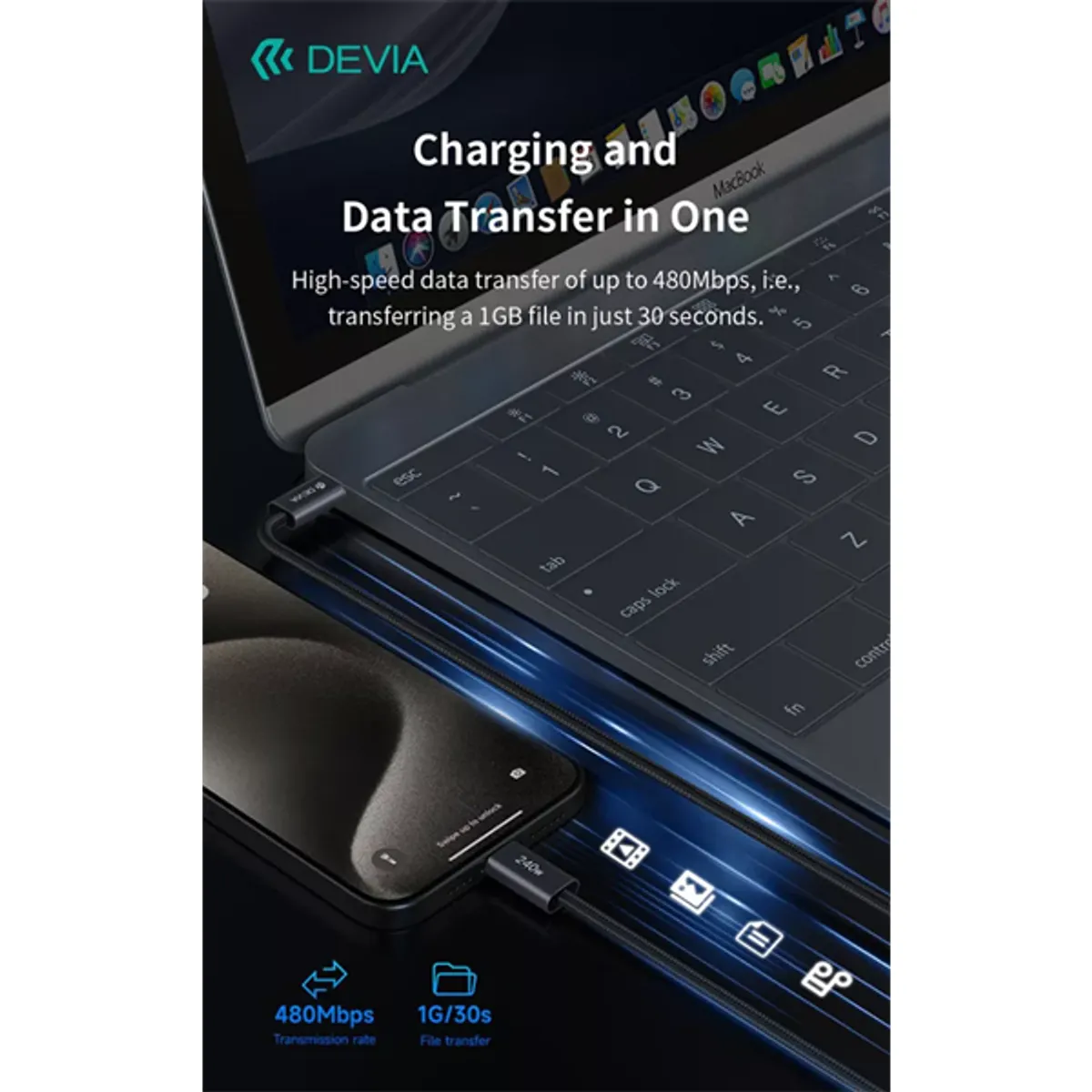 Devia ST108721 Extreme speed PD 240W Type-C Type-C adat és töltőkábel fekete 2 m #2