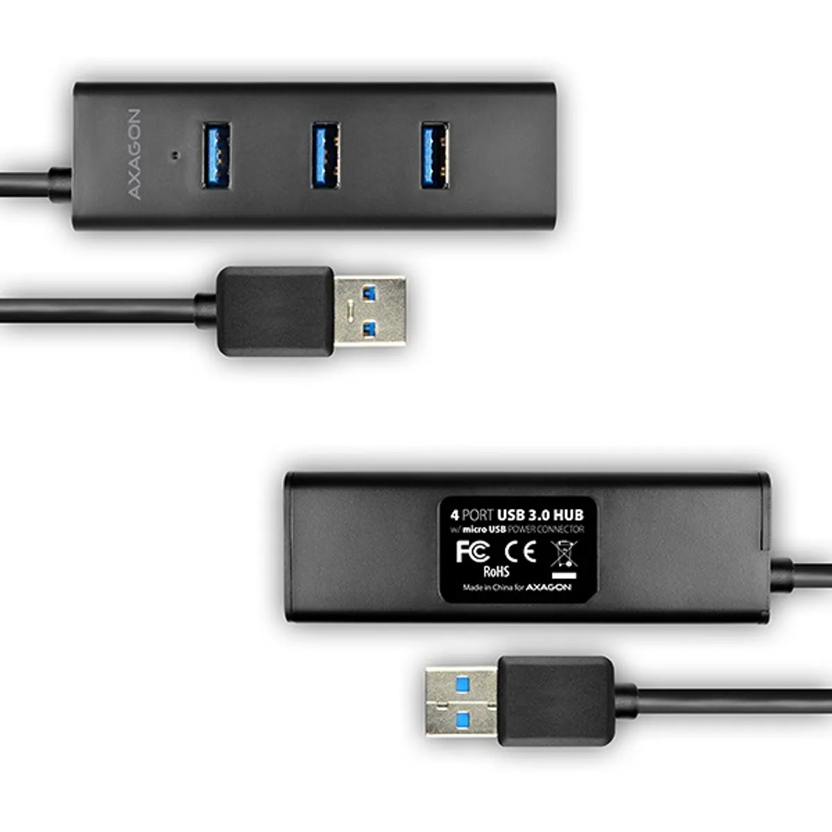 AXAGON HUE-S2BL USB 3.0 töltő hub 4x USB 3.0, 1,2 m kábel, külső tápellátás, portonként 2 A #5