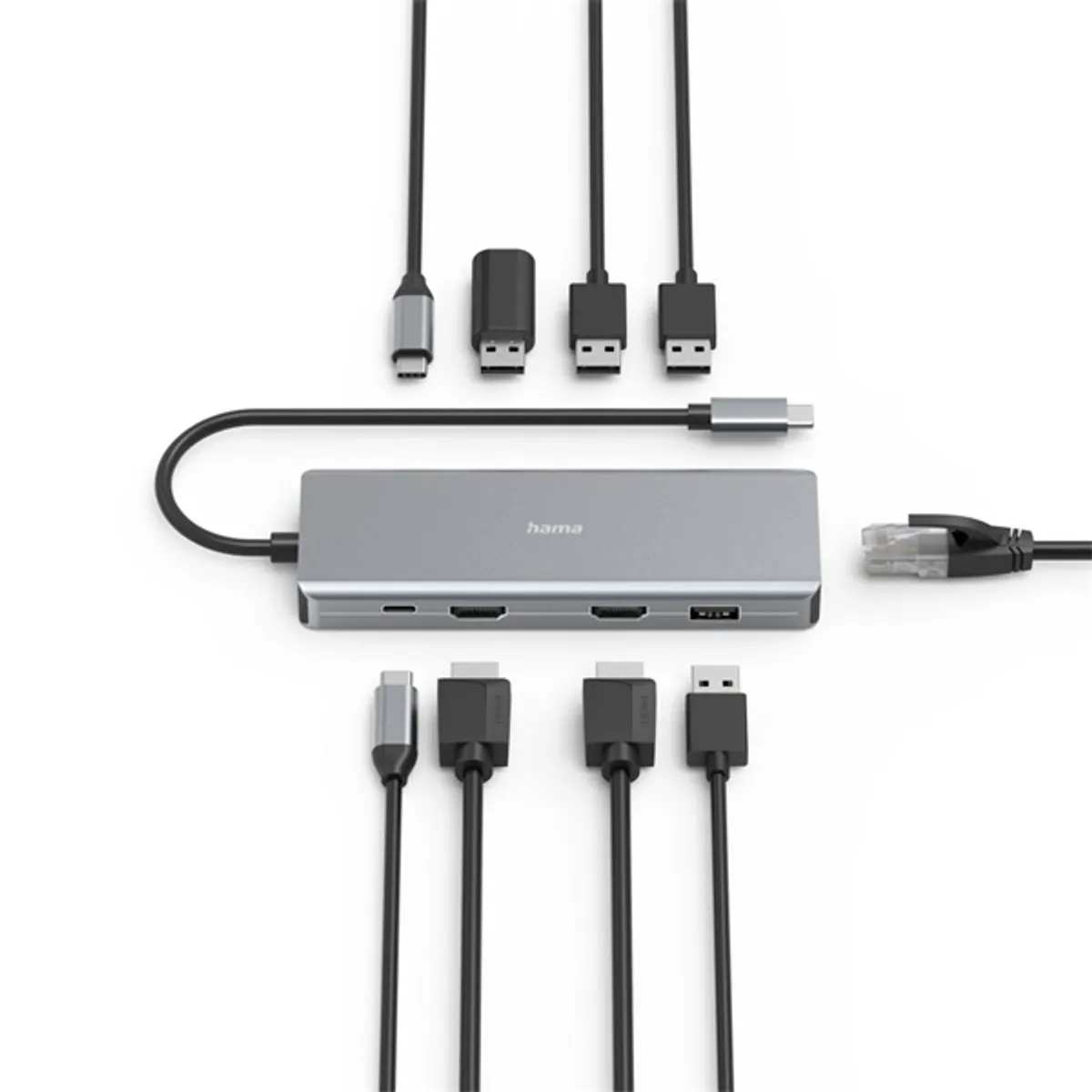 HAMA 00200142 FIC USB 3.1 Type-C 9in1 dokkoló adapter 4x USB3.1 2x HDMI LAN PD szürke #2