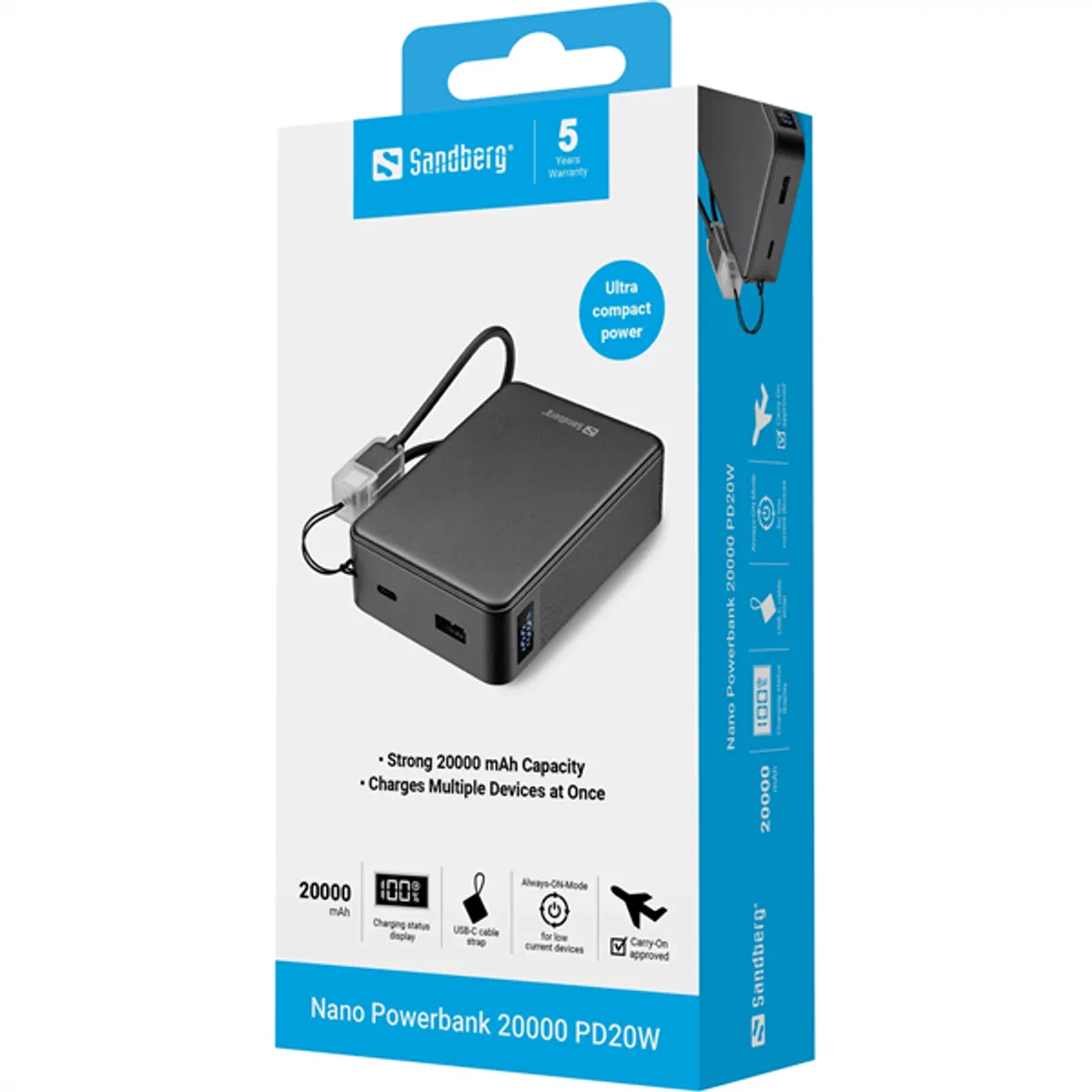 Sandberg 421-40 Nano Powerbank 20000 PD20W USB-C USB-A digitális kijelző #5