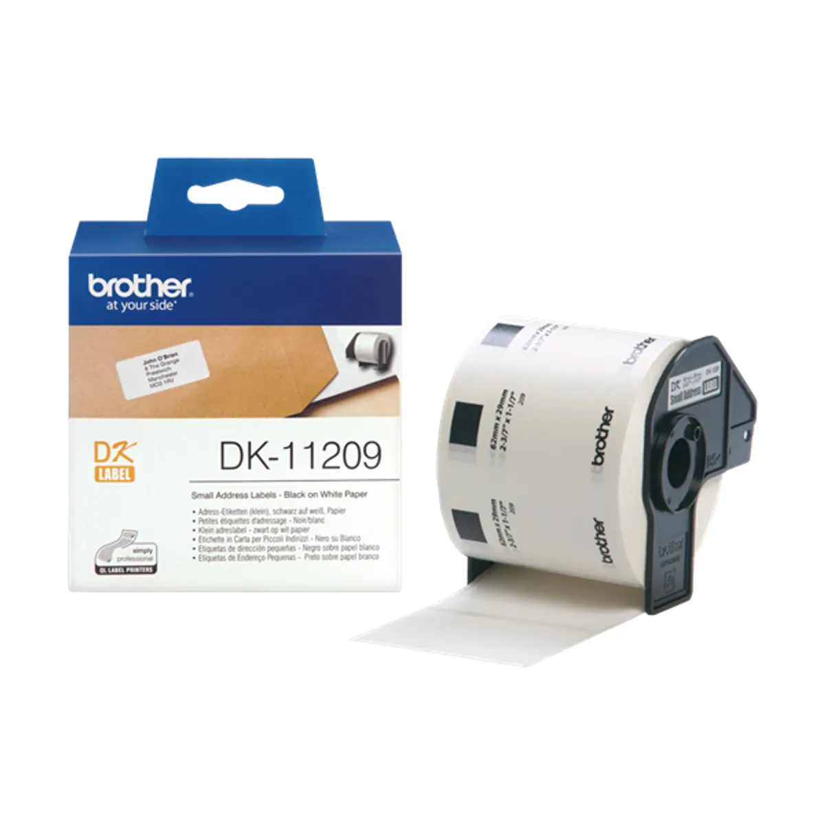 BROTHER DK11209 címke tekercs 29x62mm elővágott 800db fehér alapon fekete #1