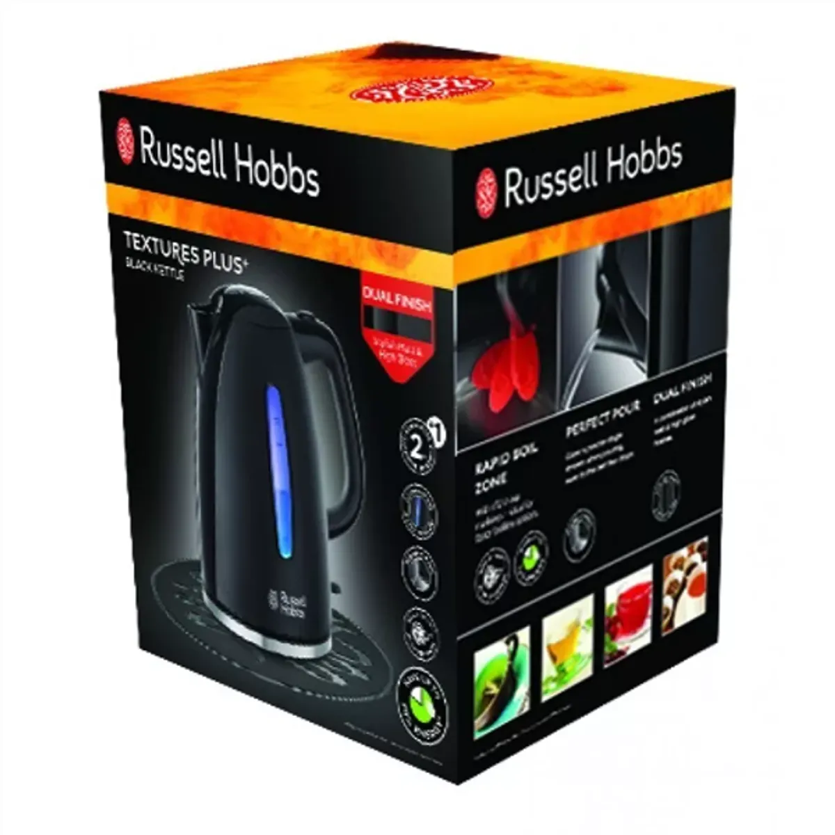 Russell Hobbs 22591-70 Textures fekete 1,7 l 2400 W 50 mp alatt 1 csésze 360 fokos alap vízszint-kijelző #3