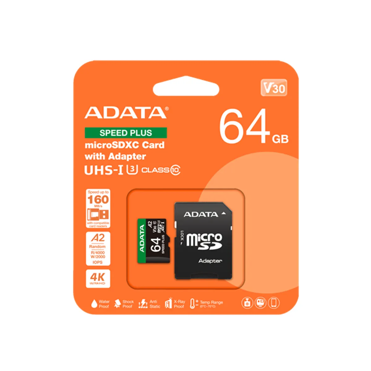 ADATA UD64GUI3V30A2SP-RA1 microSDXC memóriakártya 64GB UHS-I U3 A2 V30 adapter #1