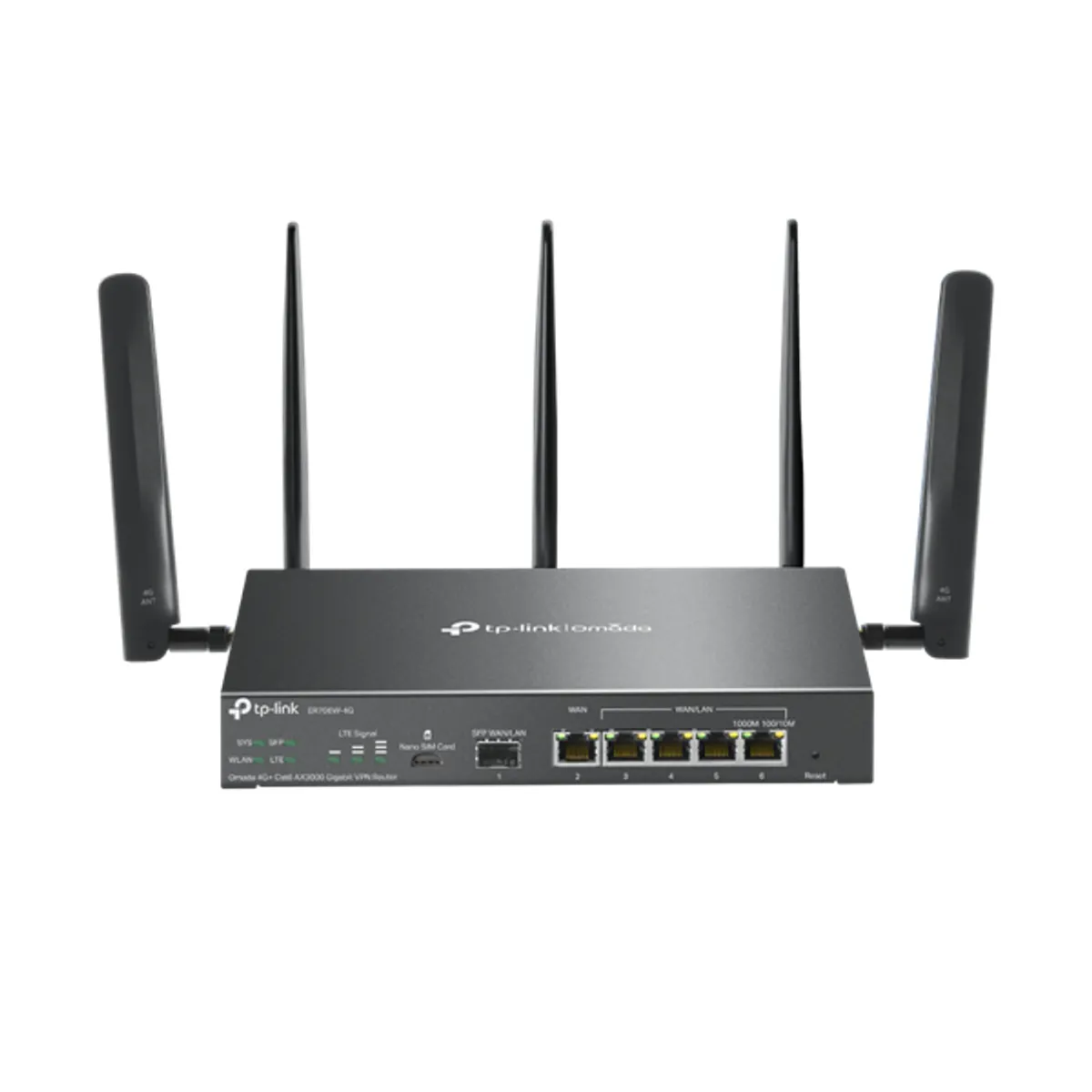 TP-LINK ER706W-4G Omada AX3000 4G Cat6 LTE, WiFi 6, 2,4/5 GHz, 1x SFP WAN/LAN, 1x WAN, 4x LAN, 1x Nano SIM, VPN #1