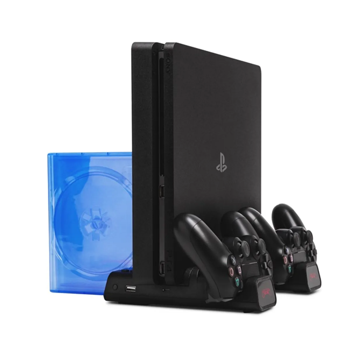 FROGGIEX FX-P4-C3-B PS4 hűtő és töltőállomás lemez tartó 2 USB port 2 kontroller töltés LED töltésjelző #3