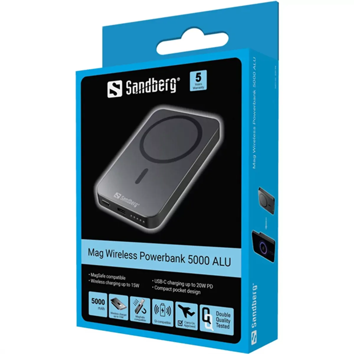 SANDBERG 420-96 Mag Wireless Powerbank 5000 ALU MagSafe-kompatibilis 15W vezeték nélküli töltés USB-C 20W PD #4