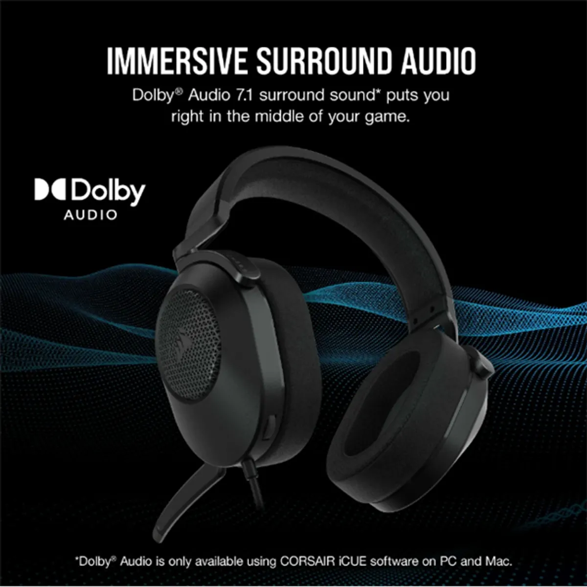 CORSAIR CA-9011270-EU HS65 Surround 50 mm meghajtók, Dolby Audio 7.1, USB adapter, iCUE SoundID, 3,5mm csatlakozás #3