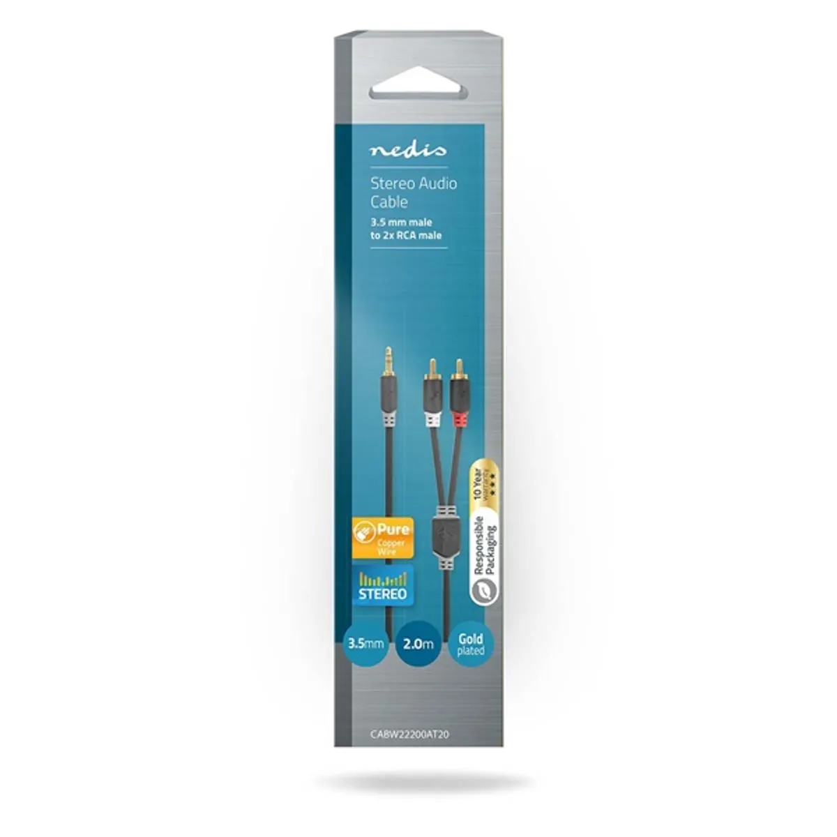 NEDIS CABW22200AT20 sztereó audió kábel 3,5 mm jack - 2x RCA aranyozott, árnyékolt, 2 m #3