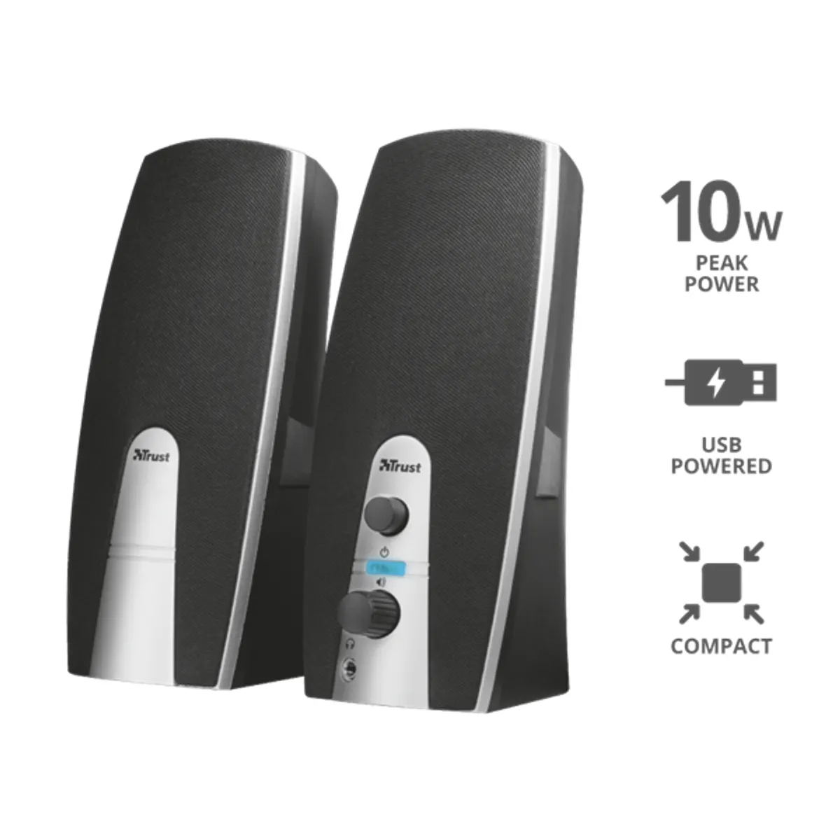 Trust 16697 MiLa 2.0 Speaker Set 5W RMS USB táplálású előlapi fejhallgató-csatlakozó 3,5 mm jack fekete-ezüst #1