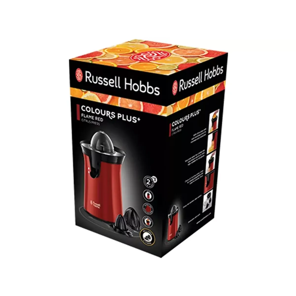 RUSSELL HOBBS 26010-56 Citrusprés rozsdamentes acél piros ház 2 különböző átmérőjű facsaró fej csepegésgátló funkció beépített vezetéktároló 60 W #2