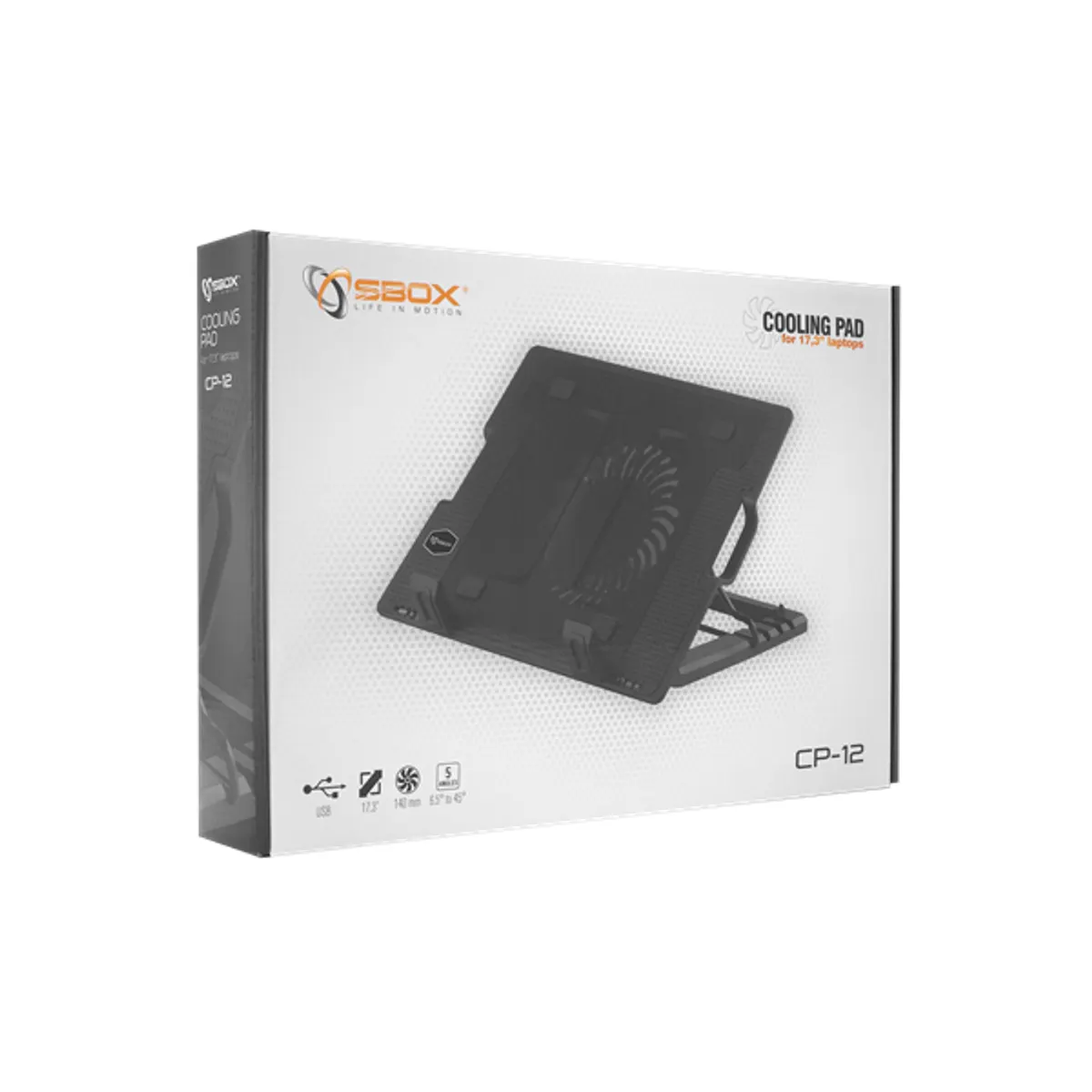 SBOX CP-12 Notebook hűtőpad 17.3" 130x130x15 mm fan 800-1200 RPM 53 CFM 15 dBA USB hub 2.0 2 USB portok fekete #6