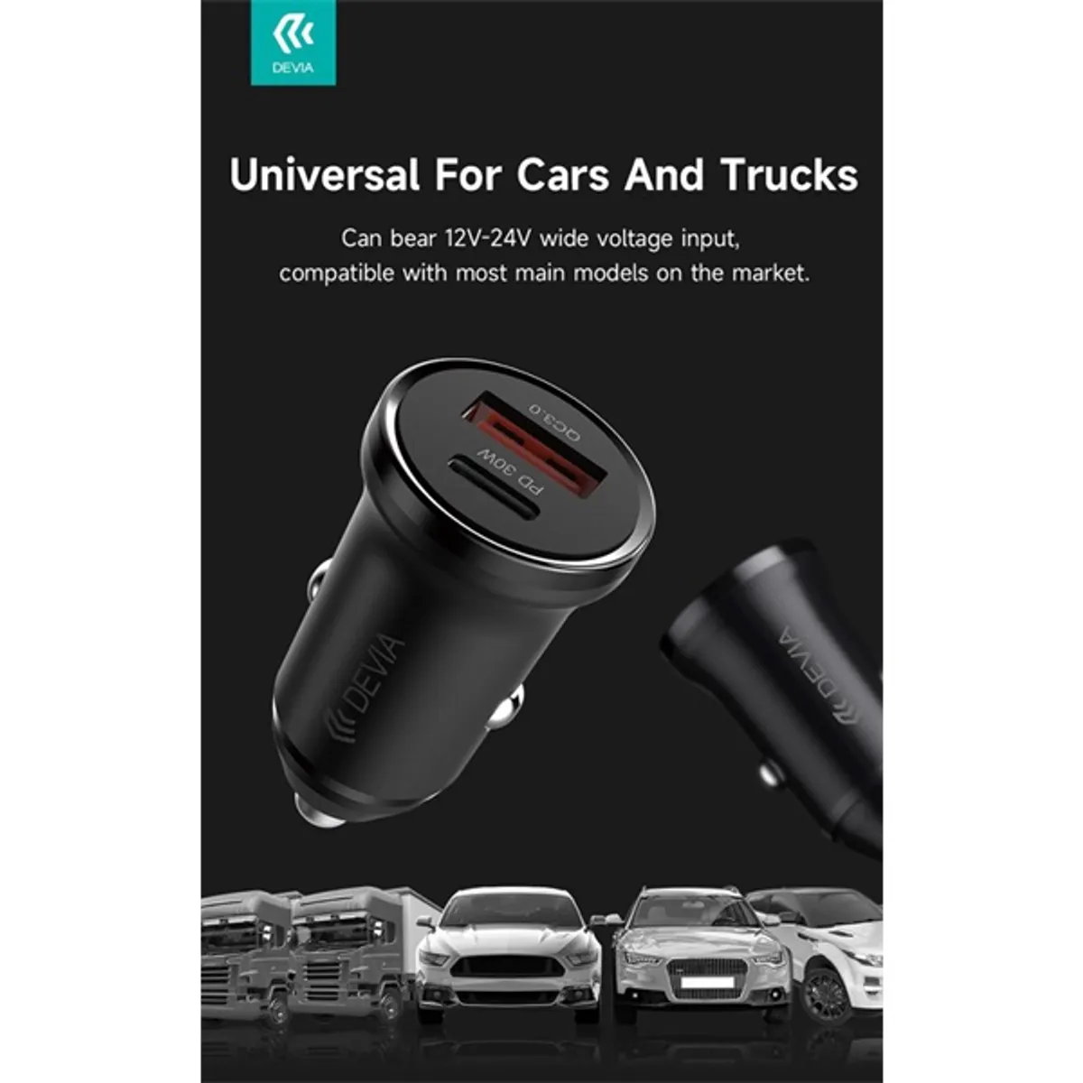 Devia ST112421 Smart Series Mini 30W PD USB-C QC3.0 USB-A fekete autós töltő #3