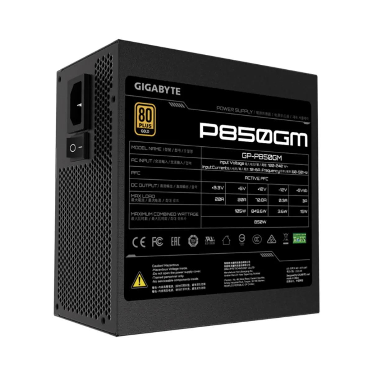 GIGABYTE gp-p850gm moduláris tápegység 850w 80 gold hyb 120 mm ventilátor 8 sata 4 molex 4 floppy #2