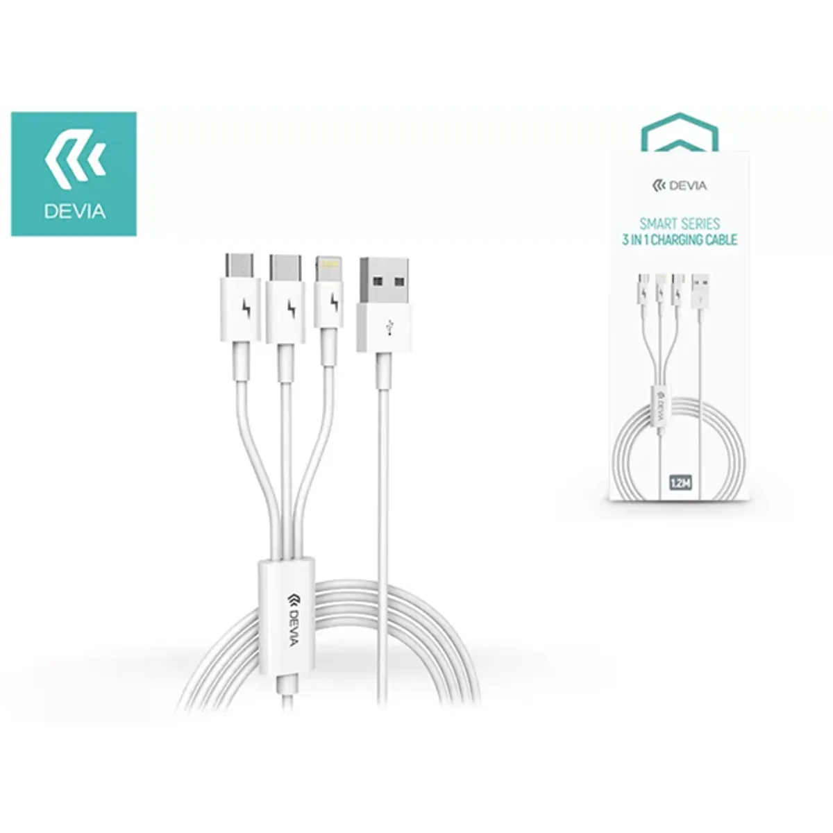 Devia ST329975 Smart Series 3in1 töltőkábel 1,2m fehér USB-A Micro USB Type-C Lightning #1