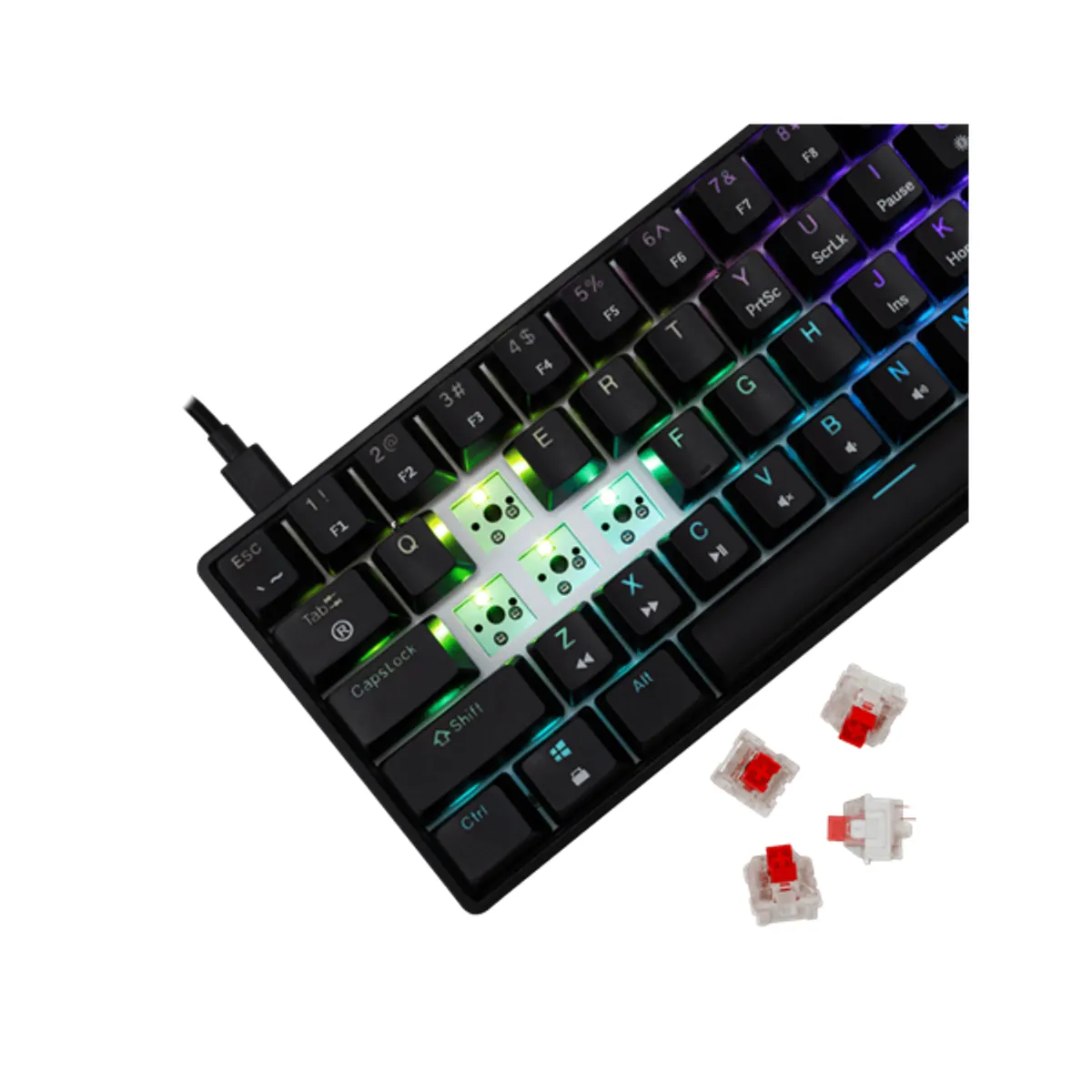 Whiteshark WS GK-004111B/R-US Shinobi-2 61-billentyűs mechanikus hot-swap piros kapcsolók fekete RGB háttérvilágítás USB 2.0 1.8 m angol kiosztás #4