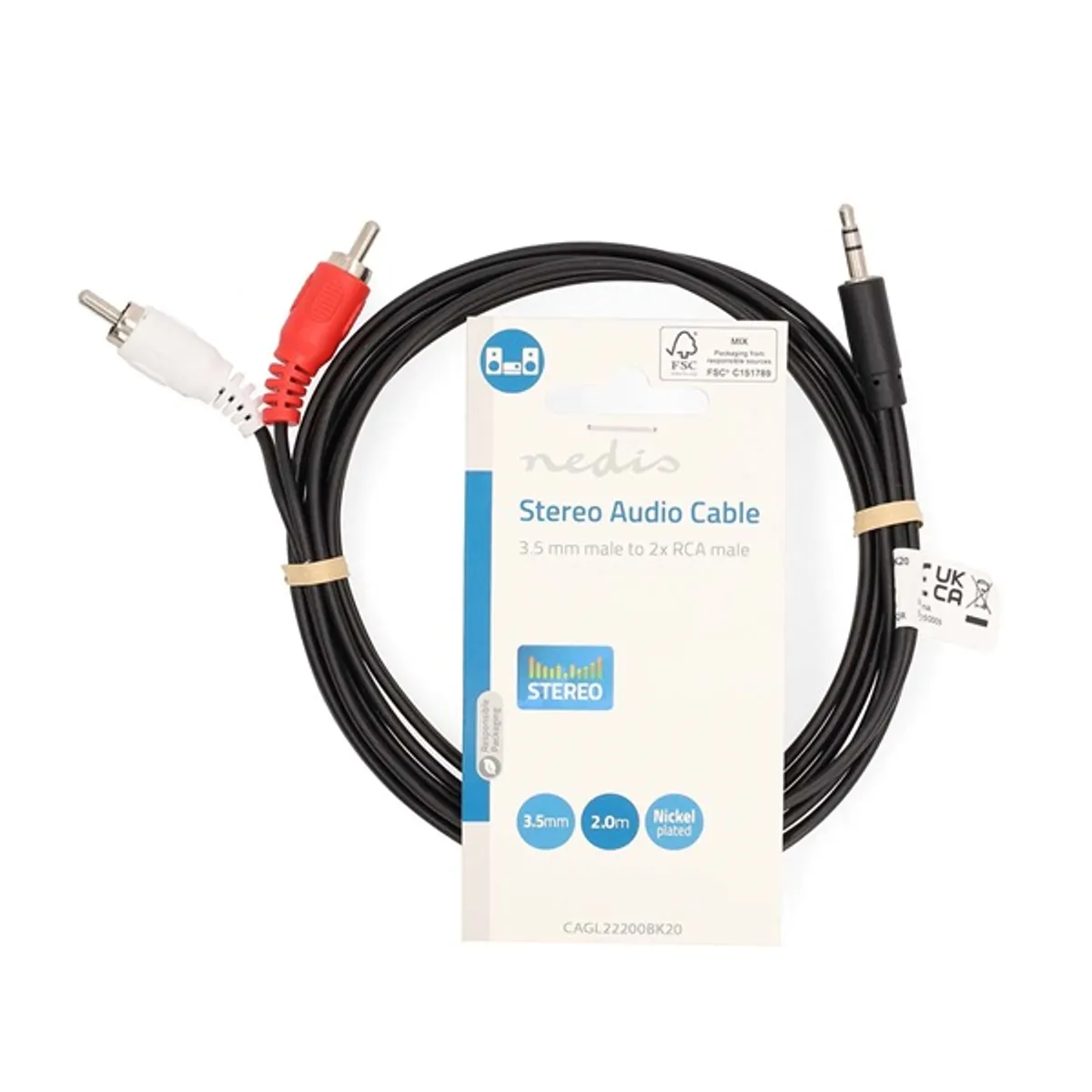 Nedis CAGL22200BK20 sztereo audió kábel 3,5 mm Jack 2x RCA hossz 2m #3